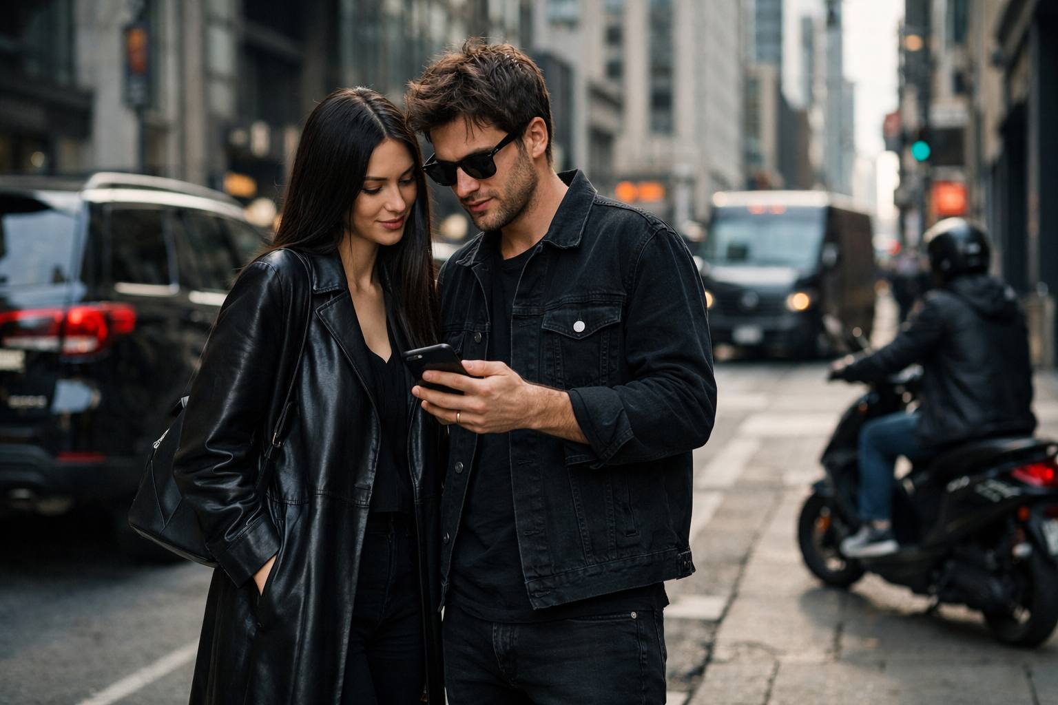 People reviewing social media content on a phone